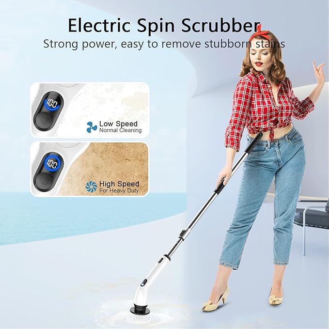 TUYU Cordless Electric Spin Scrubber – Extendable Cleaning Brush