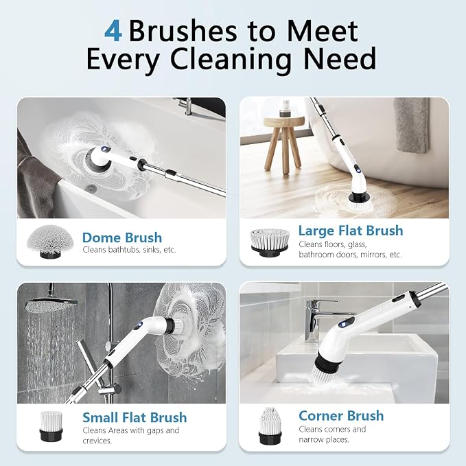 TUYU Cordless Electric Spin Scrubber – Extendable Cleaning Brush